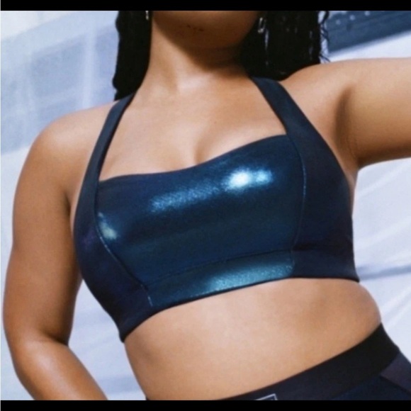 Savage X Fenty Fast Lane Sports Bra Sz L Sweetheart Neckline Oil Slick Blue NWT - Picture 2 of 9